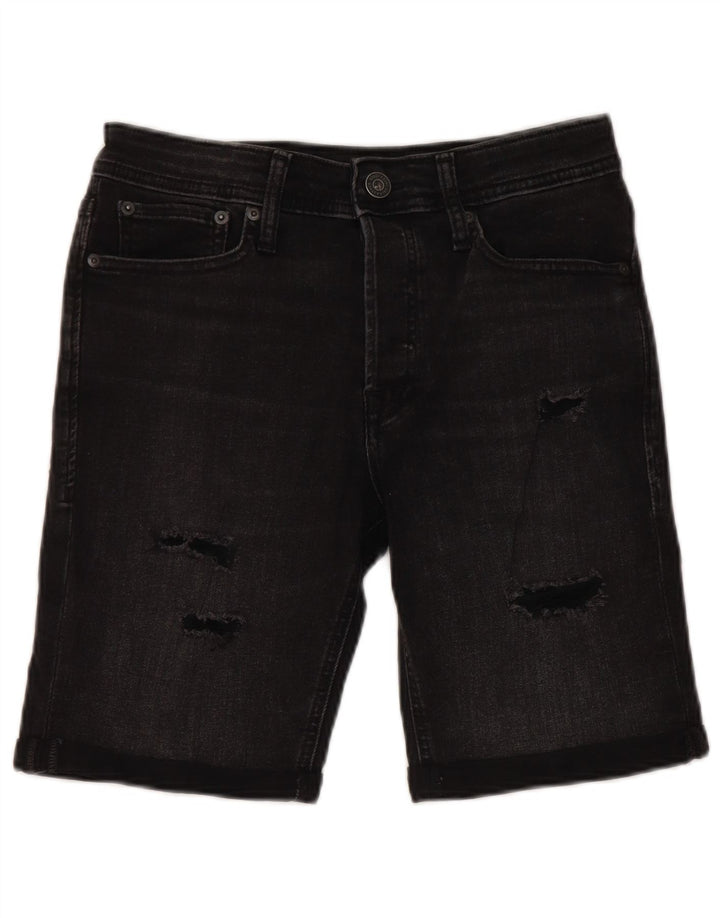 JACK & JONES Herren Regular Distressed Denim Shorts W30 Mittelschwarze Baumwolle