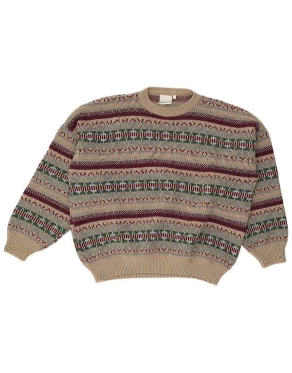 Vintage Damen Rundhalspullover Pullover UK 16 Large Beige Fair Isle