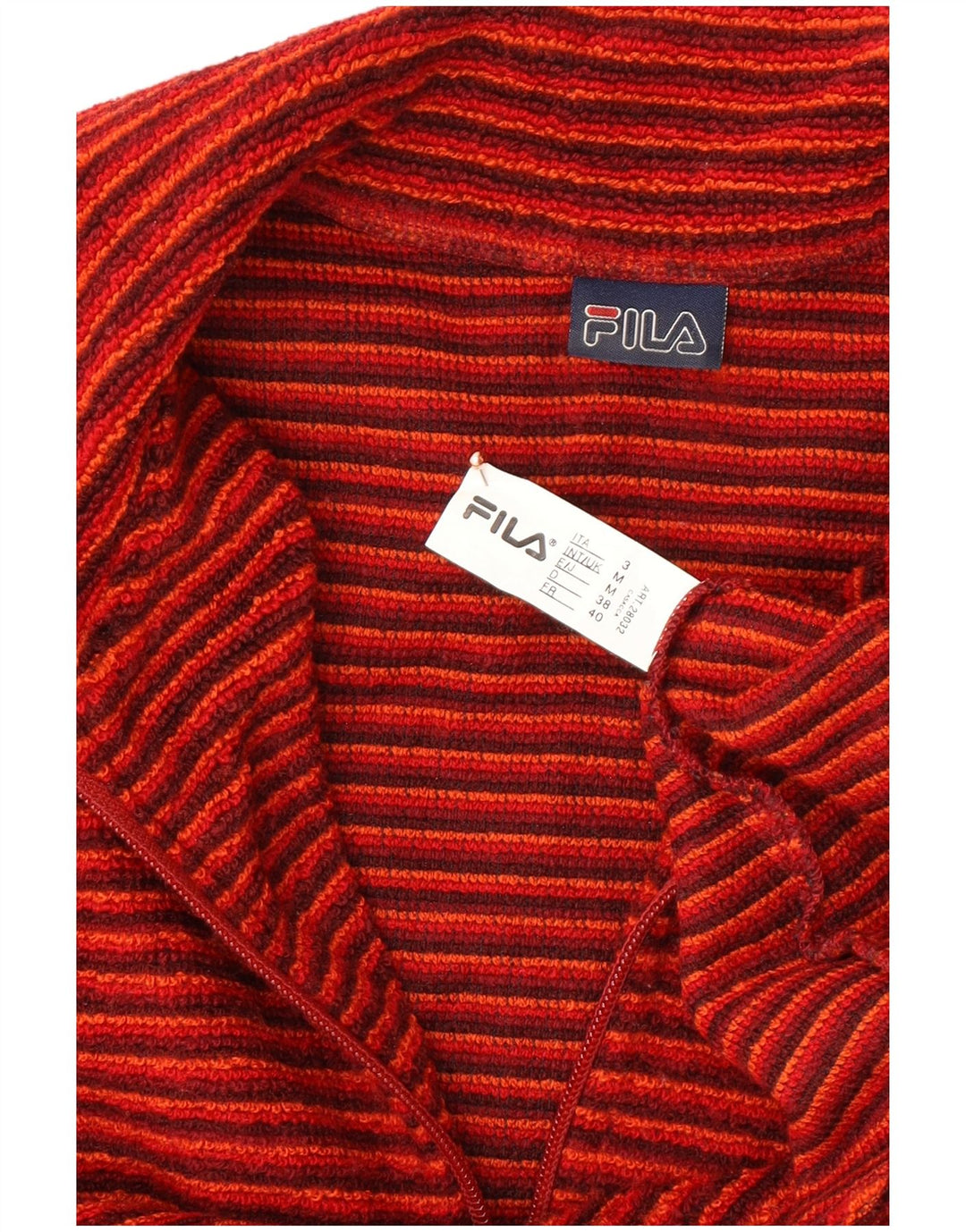 FILA Damen-Pullover mit Reißverschluss am Hals, UK 14, mittelrot gestreift, Wolle