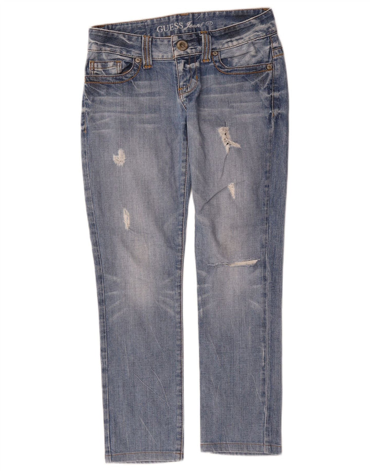 Guess Damen Distressed Straight Jeans W27 L27 Blaue Baumwolle