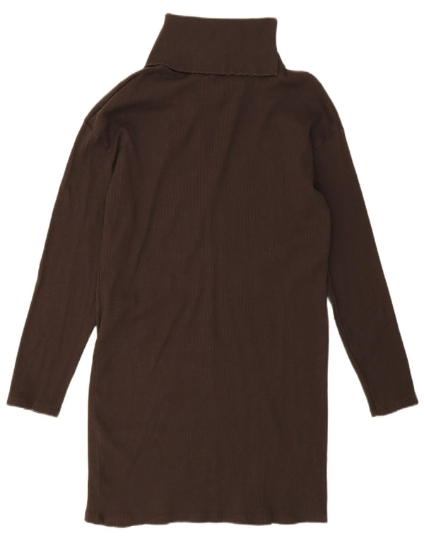 Zara Damen Langarm-Pulloverkleid UK 14 Large Braune Baumwolle