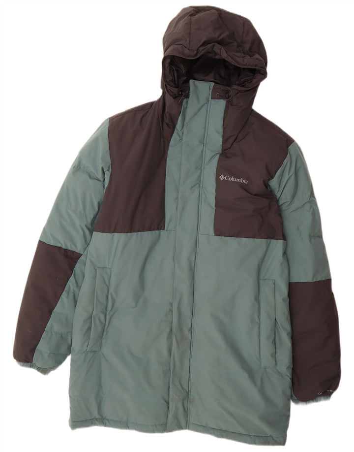 COLUMBIA Wattierter Herrenmantel mit Kapuze, UK 38, mittelblaues Farbblock-Polyester
