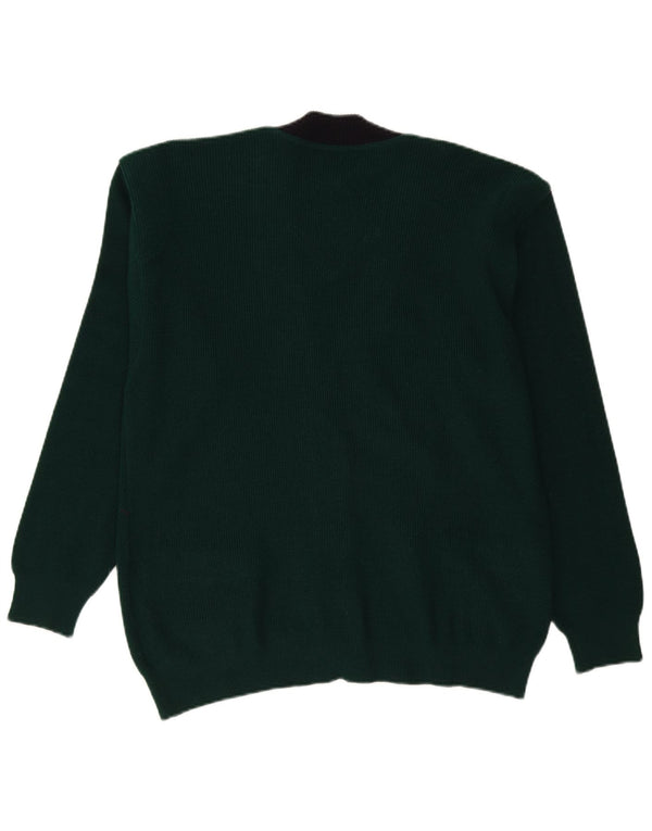 Navigare Mens Cardigan Sweater Medium Green Colourblock Wool