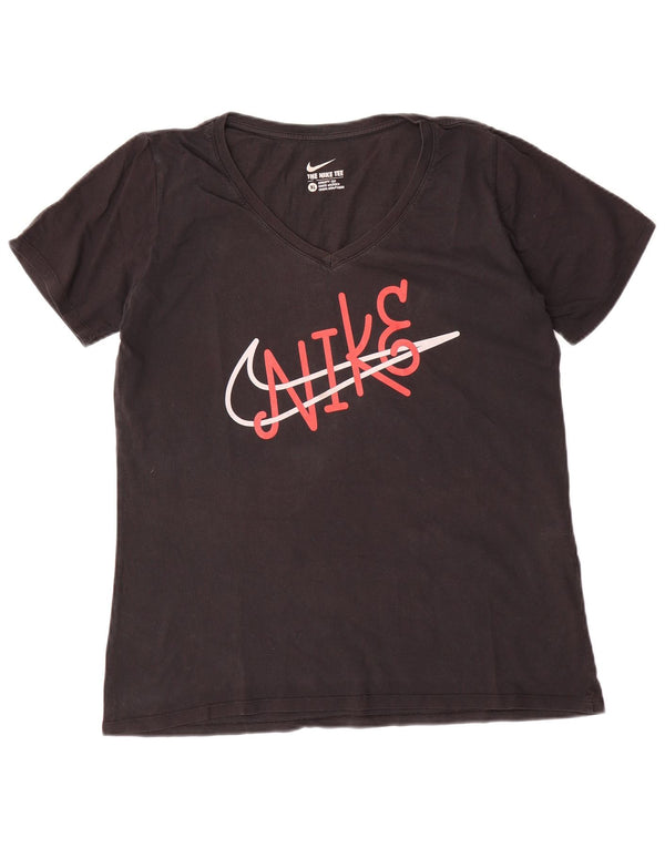 NIKE Damen Athletic Cut Graphic T-Shirt Top UK 18 XL Schwarz Baumwolle