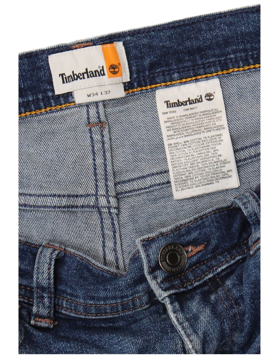 Timberland Herren Straight Jeans W34 L32 Blaue Baumwolle