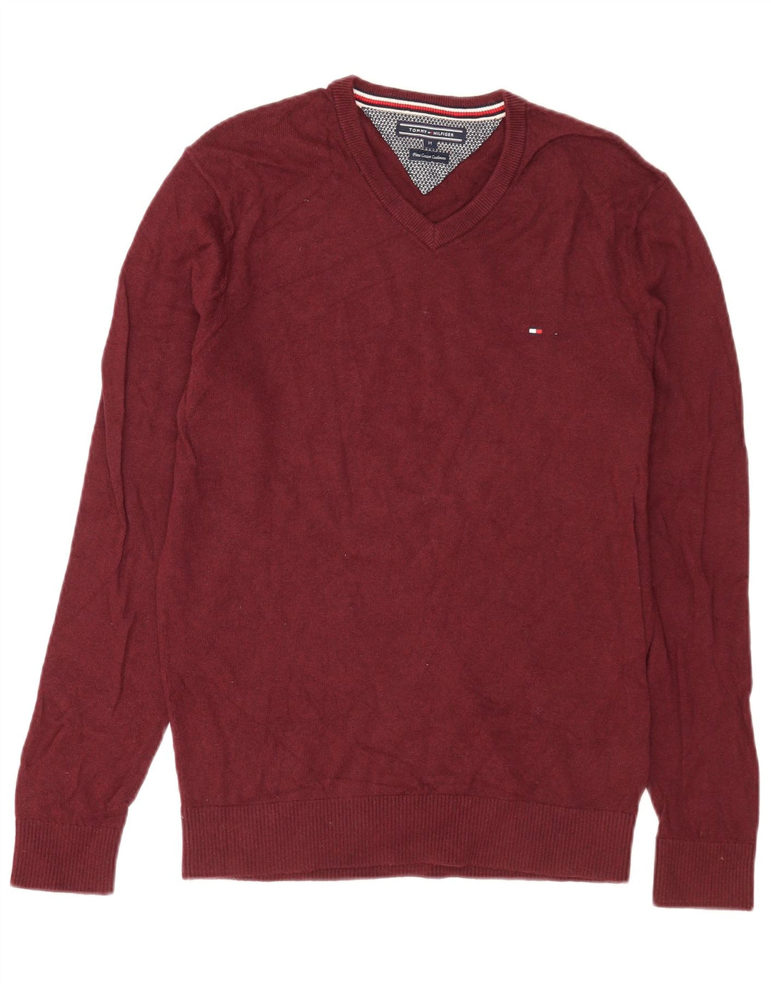 Tommy Hilfiger Herren-Pullover mit V-Ausschnitt, mittelgroße Baumwolle, Burgunderrot