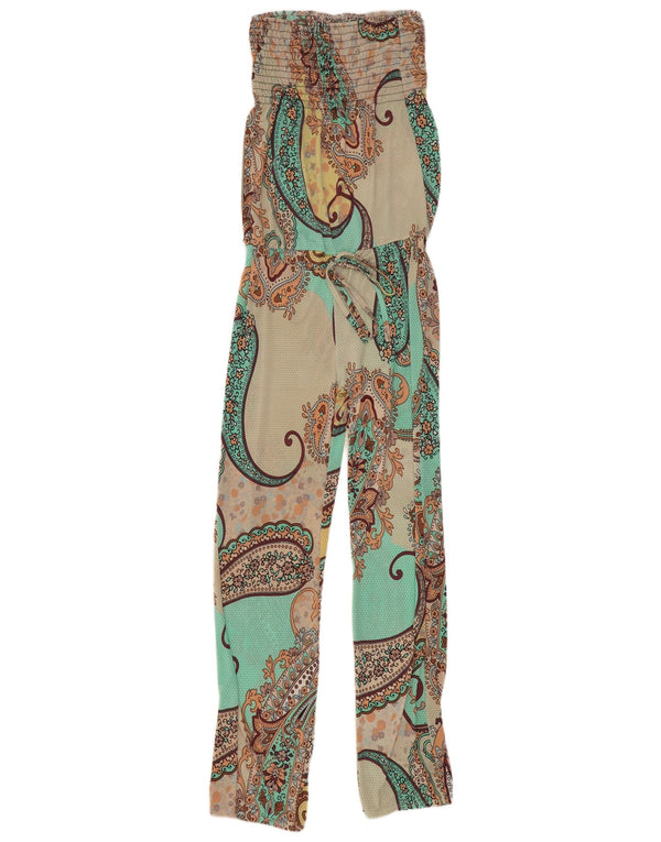 Vintage Damen Trägerloser Jumpsuit UK 10 Small Green Paisley