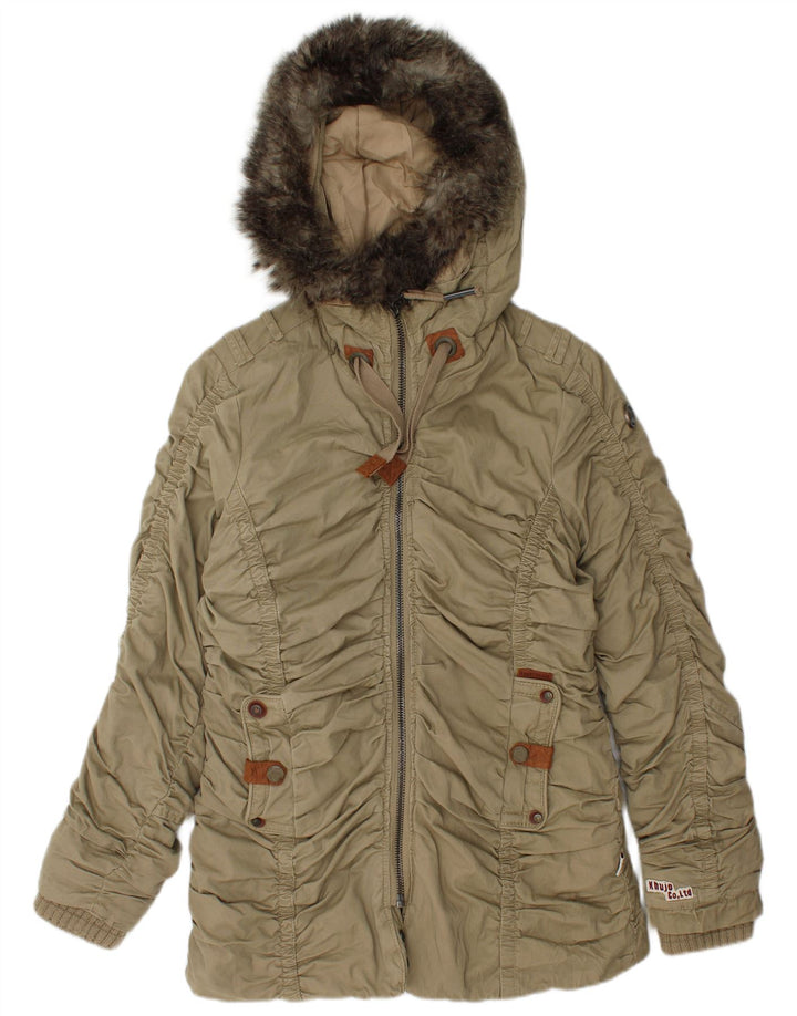 KHUJO Damen-Windbreakerjacke mit Kapuze, UK 14, mittleres Khaki, Baumwolle, Winter