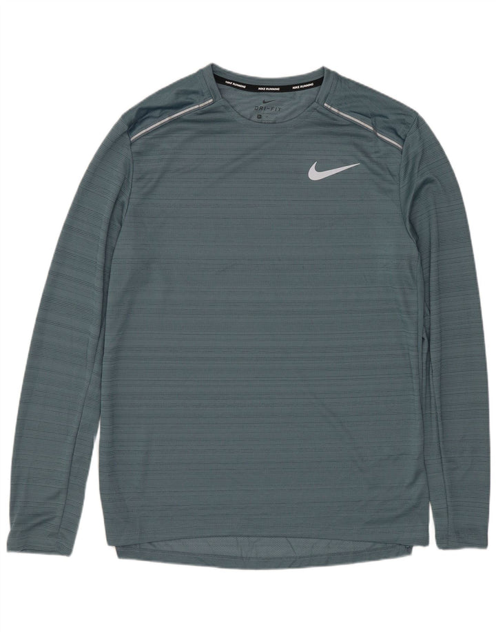NIKE Herren-Dri-Fit-Oberteil, langärmelig, mittelblaues Nadelstreifen-Polyester