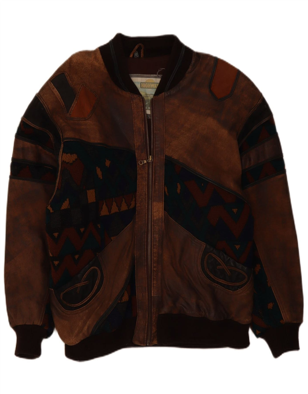 Vintage Herren Lederjacke IT 50 Großes braunes geometrisches Leder
