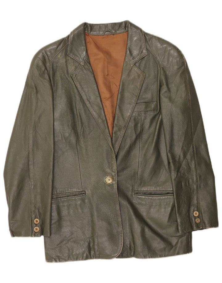 Vintage Damen 1 Knopf Leder Blazer Jacke UK 10 Small Grün