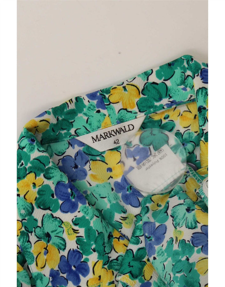 MARKWALD Damen Crop Kurzarm-Hemdbluse IT 42 Mittelgrünes Blumenmuster
