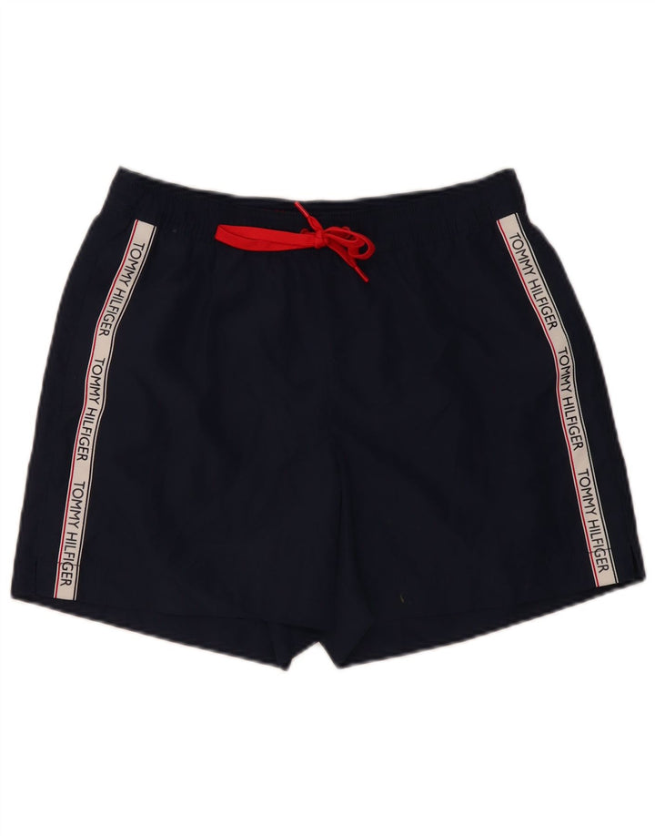 TOMMY HILFIGER Herren-Badeshorts mit Grafik, mittelgroß, marineblau, Polyester