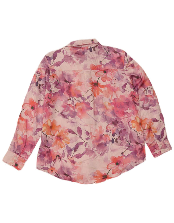 Vintage Damen Übergroße Hemdbluse UK 10 Kleines rosa geblümtes Polyester