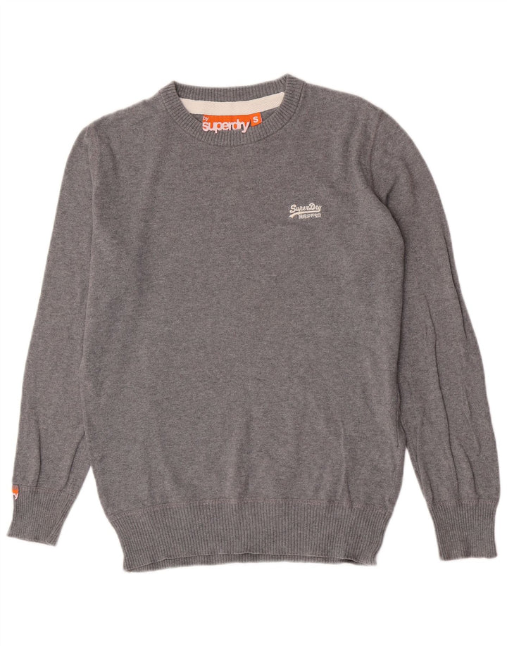 Superdry Herren-Pullover mit U-Boot-Ausschnitt, Größe S, grau gefleckte Baumwolle