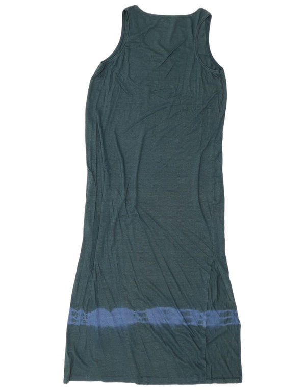 Jigsaw Damen Ärmelloses Maxikleid UK 14 Mittelgrünes Batik-Leinen