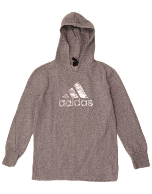 Adidas Mädchen-Kapuzenpullover mit Grafik, 13–14 Jahre, grau gefleckte Baumwolle