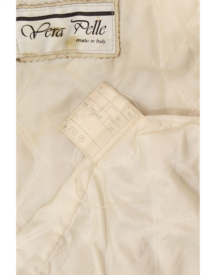 Vintage Damen Lederjacke mit Kapuze IT 46 Großes beiges Leder