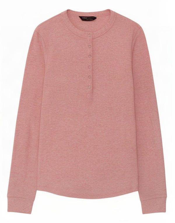 Marks & Spencer Damen-Oberteil, langärmlig, Gr. 8, klein, rosa geflecktes Polyester