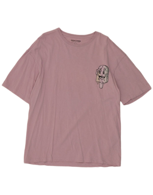 Jack & Jones Herren-T-Shirt mit Grafik, Größe L, rosa, Baumwolle