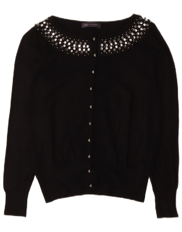Marks & Spencer Damen-Cardigan-Pullover UK 12 Mittelschwarze Baumwolle