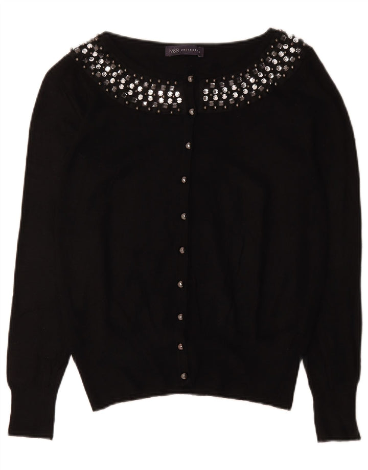 Marks & Spencer Damen-Cardigan-Pullover UK 12 Mittelschwarze Baumwolle