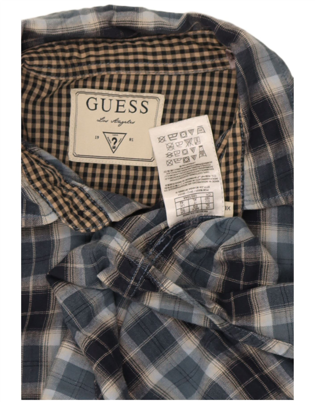 Guess Flanellhemd für Herren, UK 42, groß, blau kariert, Baumwolle