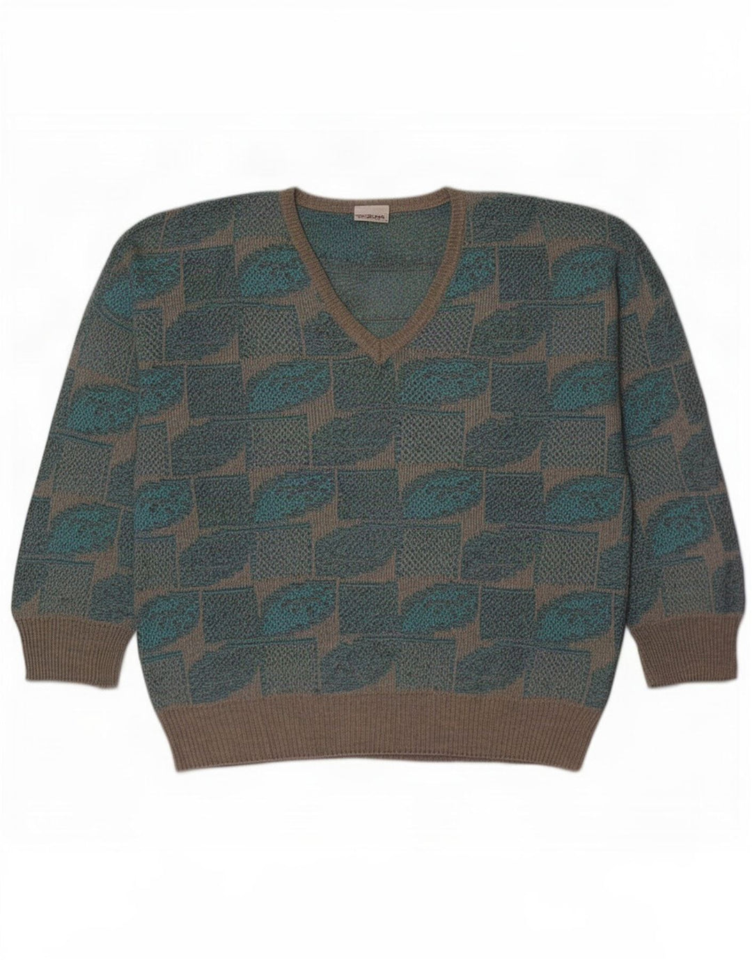 Fiume Herren-Pullover mit V-Ausschnitt IT 50 Mittelblau Geometrisch