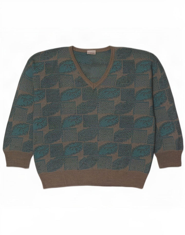 Fiume Herren-Pullover mit V-Ausschnitt IT 50 Mittelblau Geometrisch