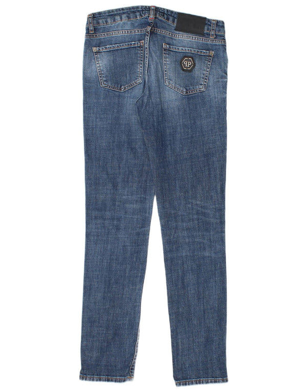 PHILIPP PLEIN Damen Distressed Straight Slim Jeans W28 L30 Blaue Baumwolle