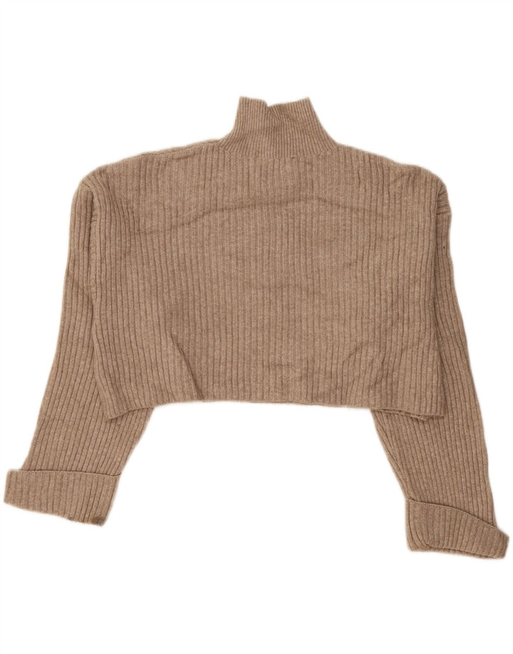Zara Damen Crop Oversized Rollkragenpullover Pullover UK 14 Mittelbeige