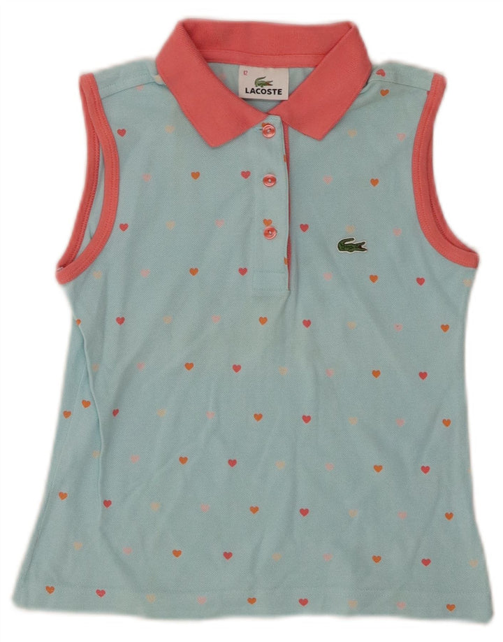 Lacoste Mädchen-Poloshirt mit abstraktem Muster, 11–12 Jahre, blaues Farbblockdesign
