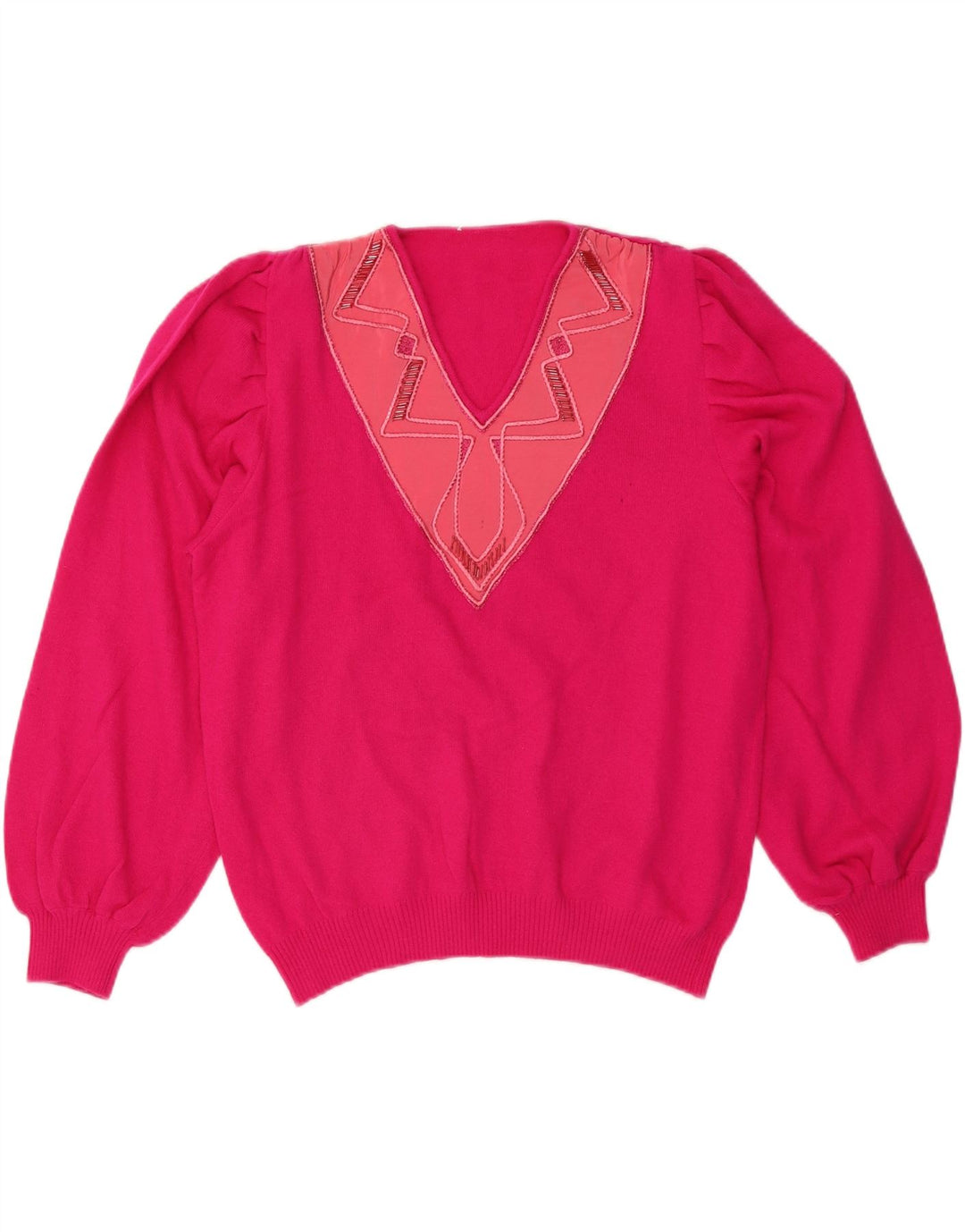 VINTAGE Damen Pullover mit V-Ausschnitt IT 50 XL Rosa Wolle