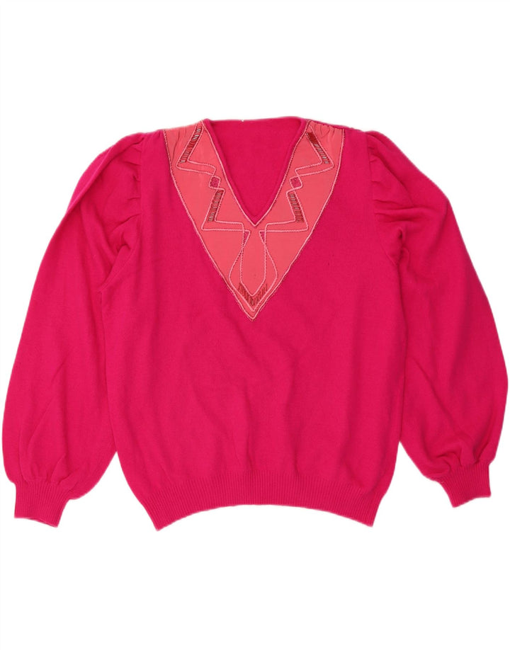 VINTAGE Damen Pullover mit V-Ausschnitt IT 50 XL Rosa Wolle
