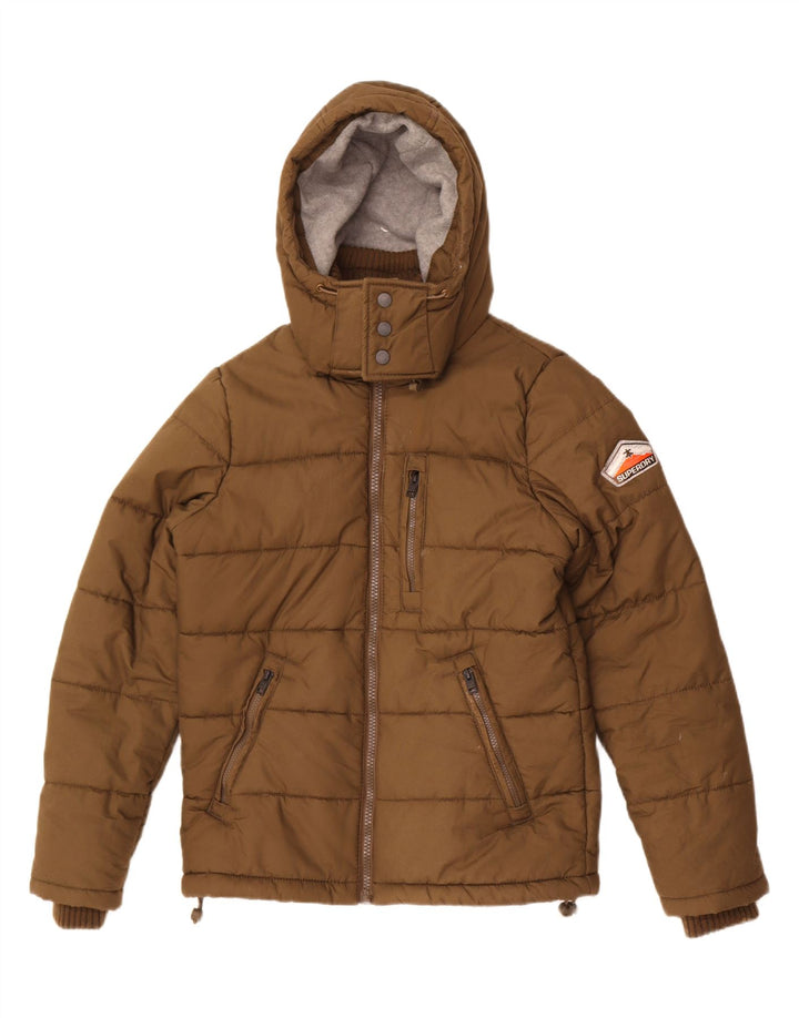 Superdry Herren-Kapuzenjacke, wattiert, UK 38, Mittel-Khaki, Polyester