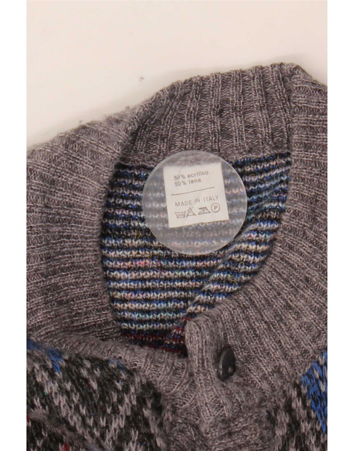 Vintage Herren Cardigan Pullover Mittelgrau Argyle/Diamant Acryl