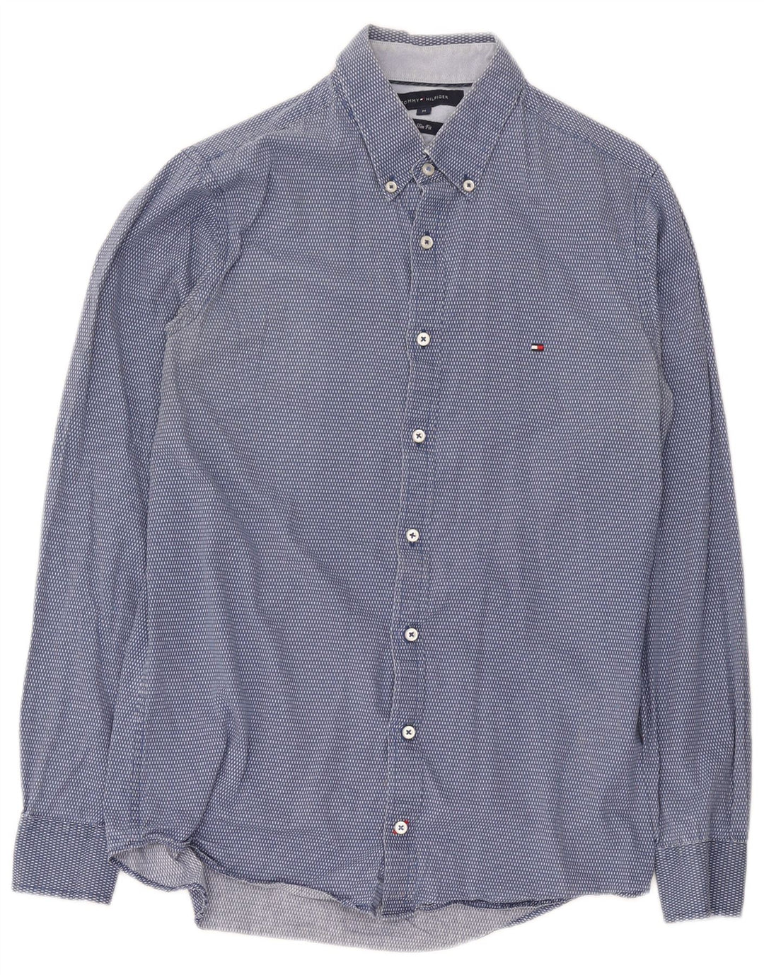 Tommy Hilfiger Herren-Slim-Fit-Hemd aus mittelblau gepunkteter Baumwolle