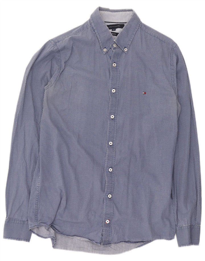 Tommy Hilfiger Herren-Slim-Fit-Hemd aus mittelblau gepunkteter Baumwolle