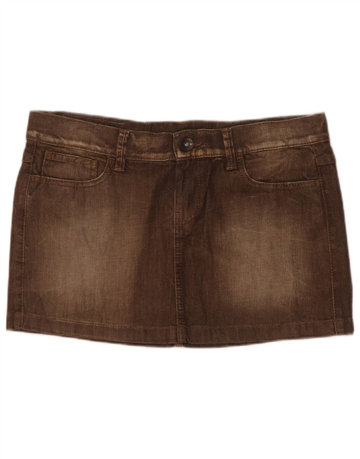 Benetton Damen Mini-Jeansrock mit niedriger Taille, W31, Mittelbraun