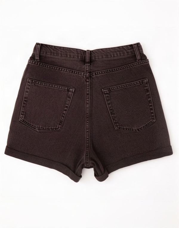 Topshop Damen Mom Denim Shorts UK 10 Small W28 Schwarze Baumwolle