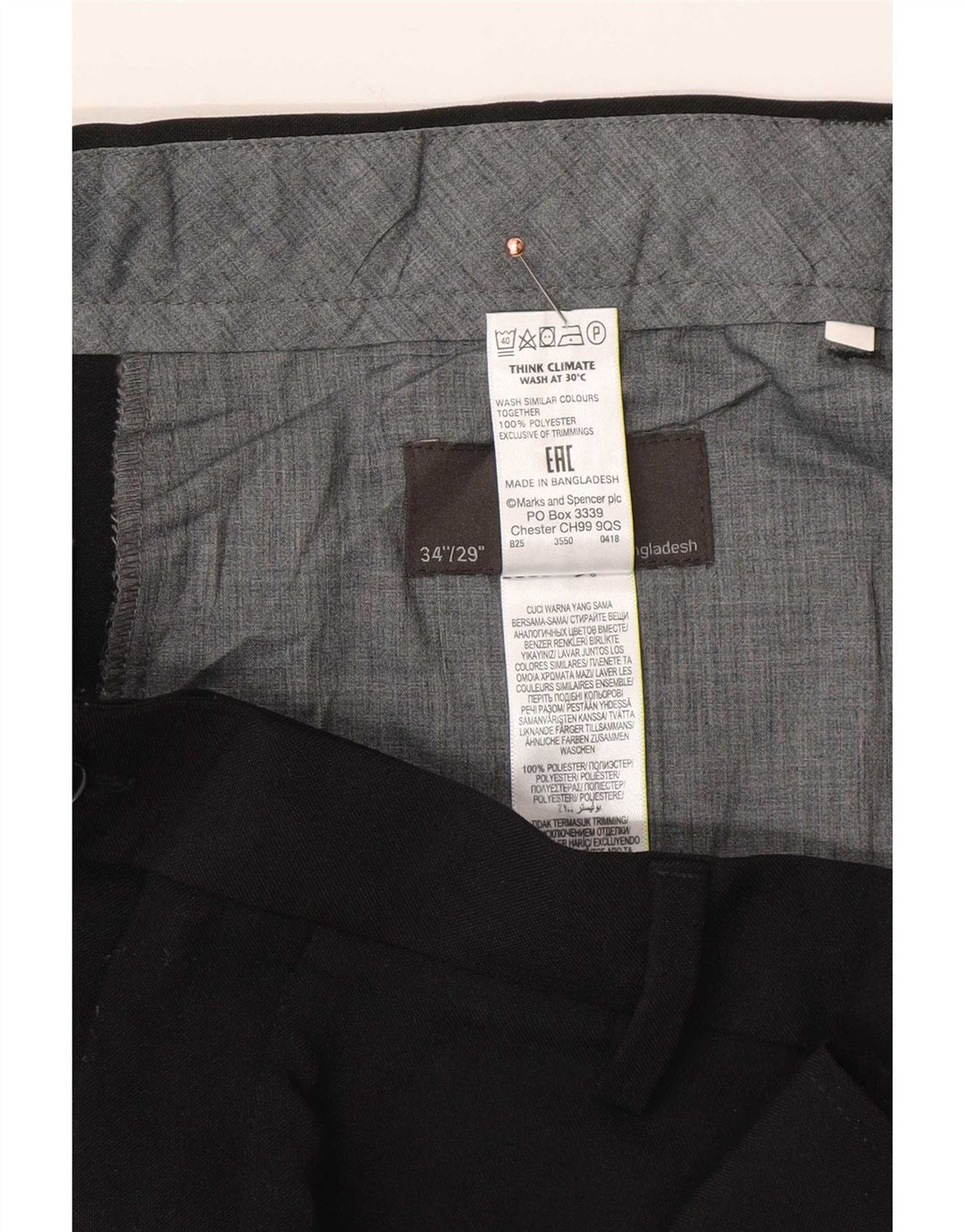 Marks & Spencer Herren-Anzughose, normal, W34, L29, Schwarz, Polyester