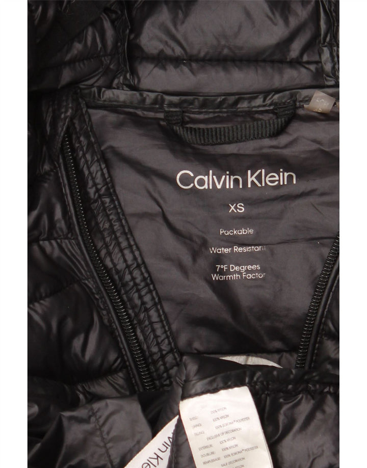 Calvin Klein Damen Übergroße, wattierte Jacke mit Kapuze, UK 6 XS, schwarzes Nylon