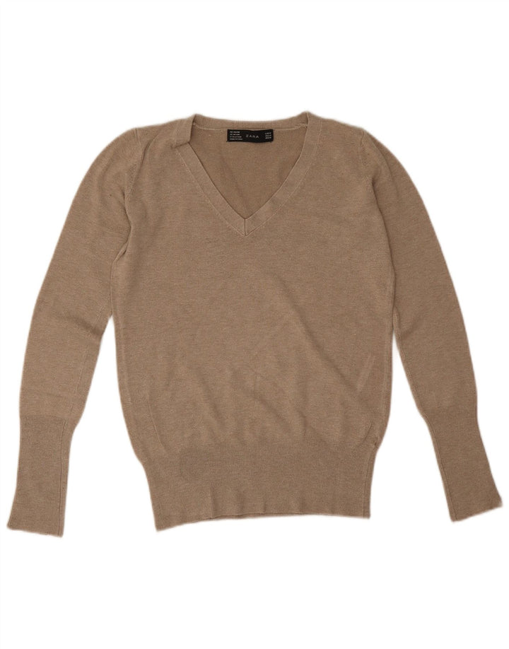 Zara Damen-Pullover mit V-Ausschnitt, Gr. 12, Mittelgrau