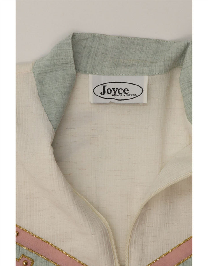 JOYCE Womens Bomber Jacket UK 18 XL Off White Geometric Vintage Joyce and Second-Hand Joyce from Messina Hembry 