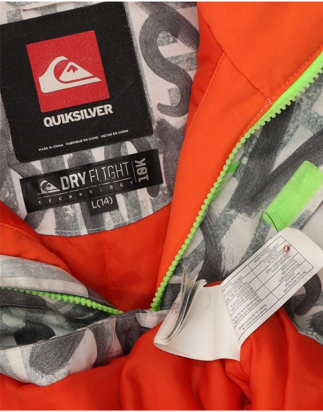 Quiksilver Jungen-Skijacke mit grafischer Kapuze, 13–14 Jahre, großes graues Polyester