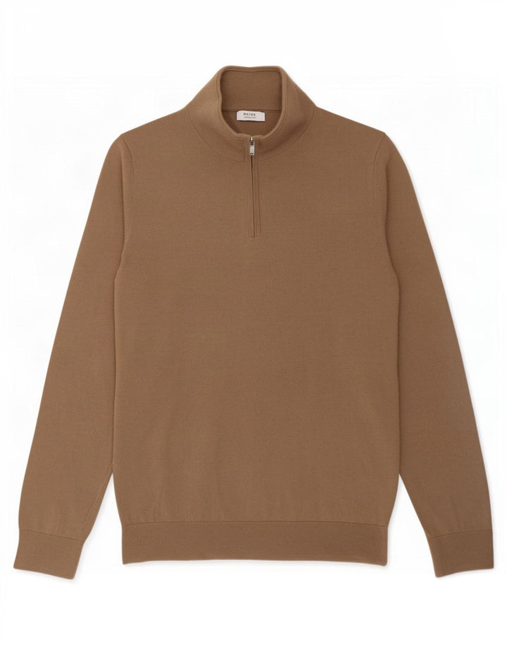 Reiss Herren-Pullover mit Reißverschluss am Hals, große braune Wolle