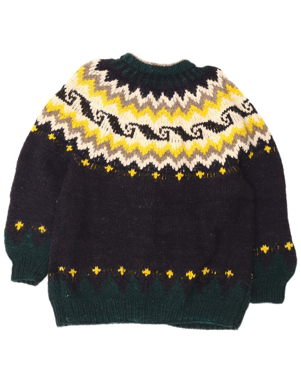 REY WEAR Handgefertigter Damen-Cardigan-Pullover UK 18 XL Marineblau Fair Isle