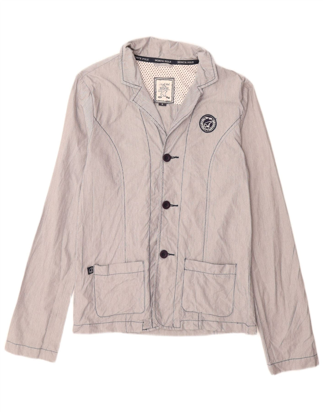 North Pole Damen-Blazer mit 3 Knöpfen, Gr. 16, Größe L, Blau, Nadelstreifen, Baumwolle