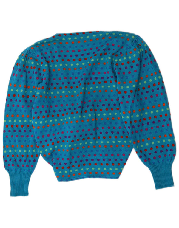 Stefanel Damen-Strickjacke zum Binden vorne, UK 16, große blaue gepunktete Wolle