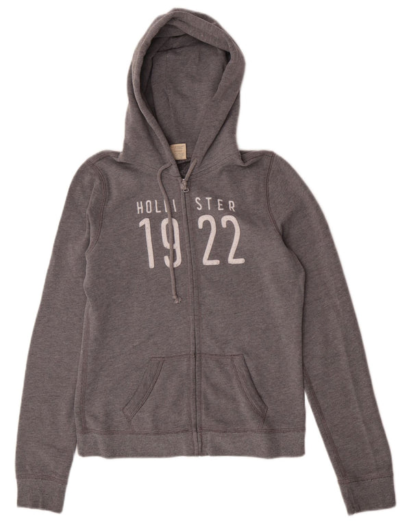 Hollister Womens Graphic Zip Hoodie Sweater UK 12 Mittelgraue Baumwolle